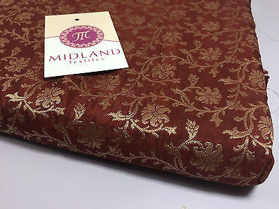 Pure Silk Indian Banarsi Floral Woven Golden Metallic Brocade 45" M260 Mtex - Image 35