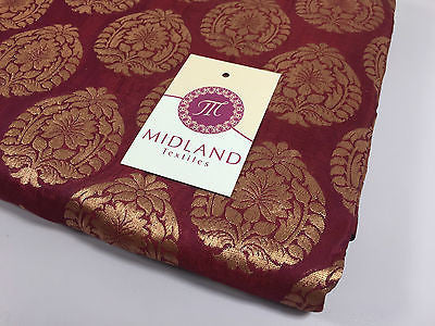 Pure Silk Indian Banarsi Floral Woven Golden Metallic Brocade 45" M260 Mtex - Image 55