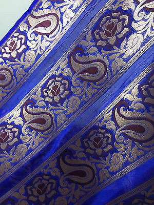 Pure Silk Indian Banarsi Floral Woven Golden Metallic Brocade 45" M260 Mtex - Image 9