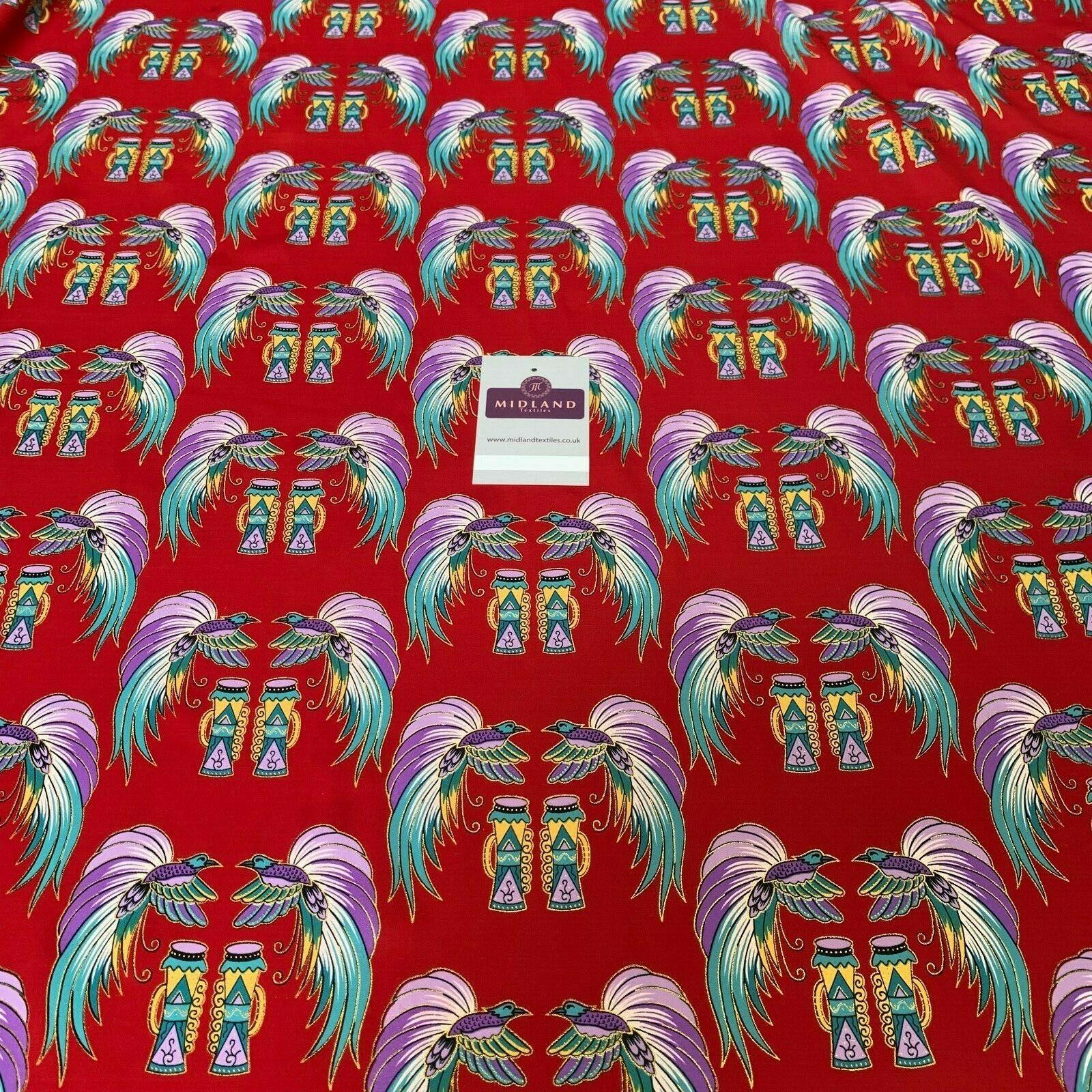 Red Birds Batik Papua printed with gold foil dress fabric 111 cm M145-75 Mtex - Image 10