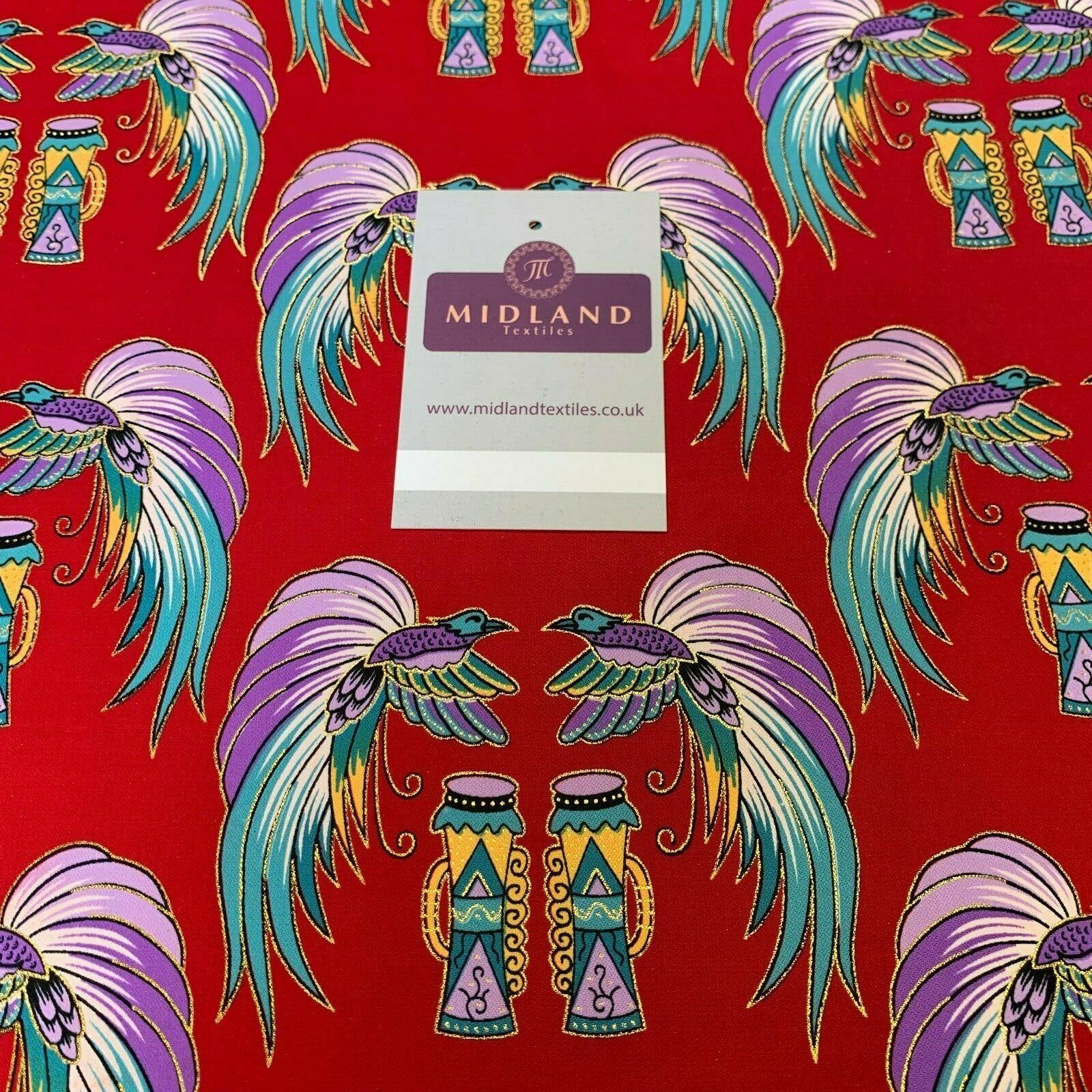 Red Birds Batik Papua printed with gold foil dress fabric 111 cm M145-75 Mtex - Image 3