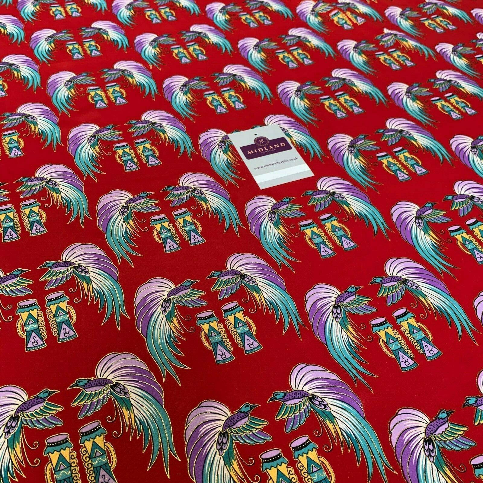 Red Birds Batik Papua printed with gold foil dress fabric 111 cm M145-75 Mtex - Image 4