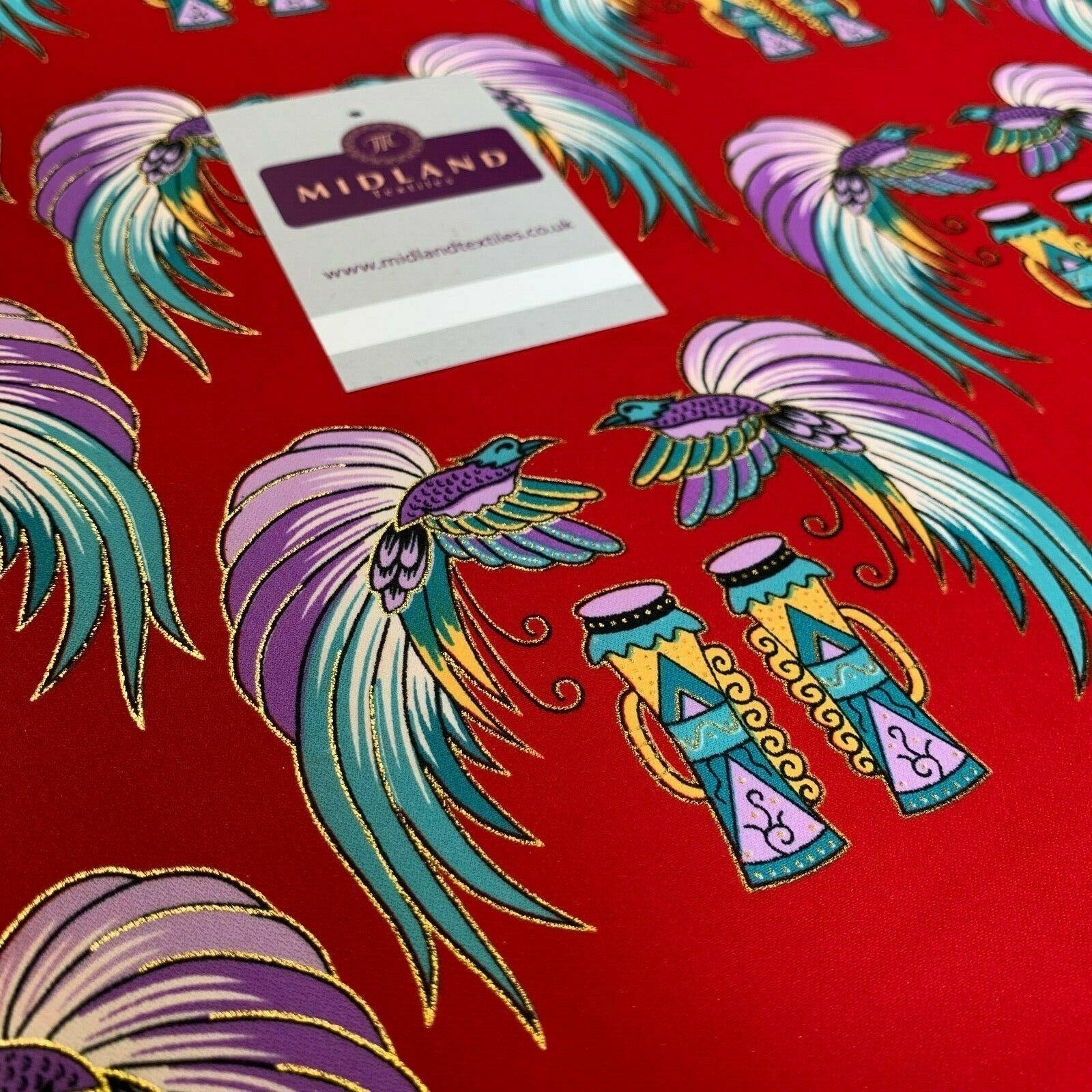 Red Birds Batik Papua printed with gold foil dress fabric 111 cm M145-75 Mtex - Image 7