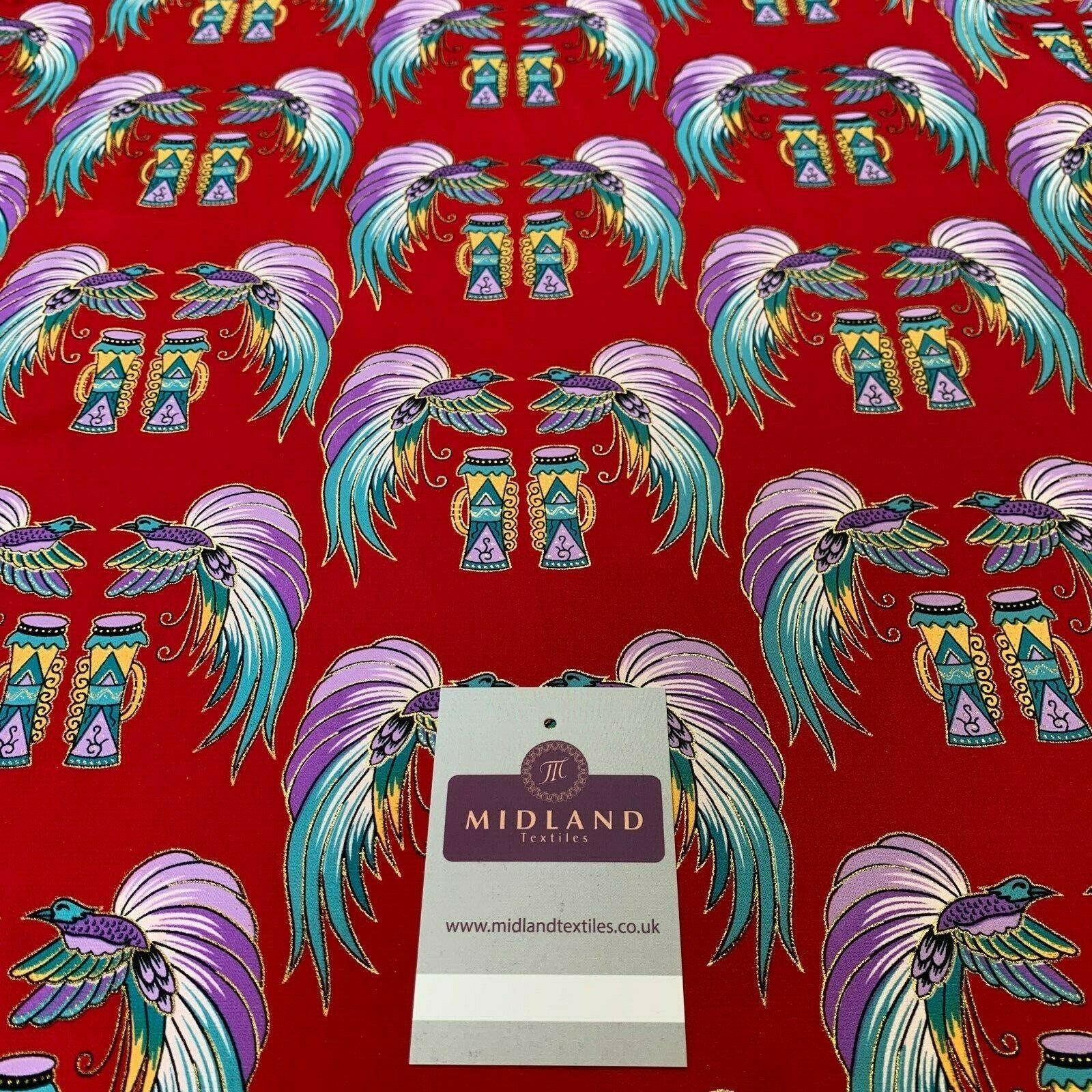 Red Birds Batik Papua printed with gold foil dress fabric 111 cm M145-75 Mtex - Image 8