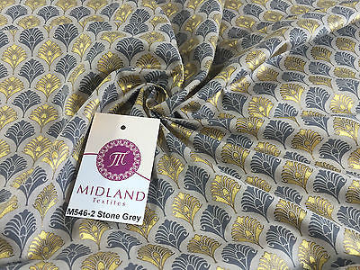 Retro Peacock Bird Feather Flower Fan Gold Lacquered Cotton Lawn Fabric 58" M546 - Image 11