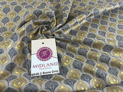 Retro Peacock Bird Feather Flower Fan Gold Lacquered Cotton Lawn Fabric 58" M546 - Image 12