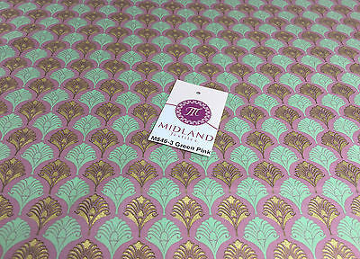 Retro Peacock Bird Feather Flower Fan Gold Lacquered Cotton Lawn Fabric 58" M546 - Image 13