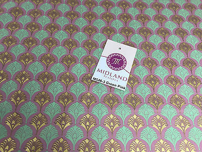 Retro Peacock Bird Feather Flower Fan Gold Lacquered Cotton Lawn Fabric 58" M546 - Image 14