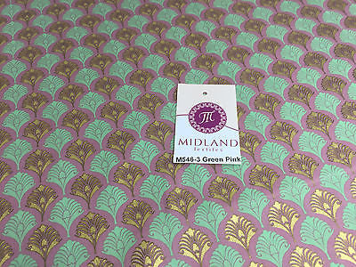 Retro Peacock Bird Feather Flower Fan Gold Lacquered Cotton Lawn Fabric 58" M546 - Image 16