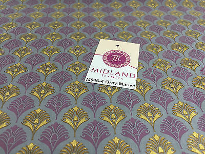 Retro Peacock Bird Feather Flower Fan Gold Lacquered Cotton Lawn Fabric 58" M546 - Image 20