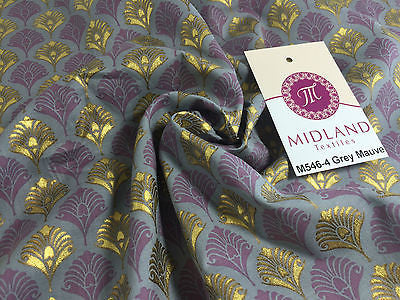 Retro Peacock Bird Feather Flower Fan Gold Lacquered Cotton Lawn Fabric 58" M546 - Image 22