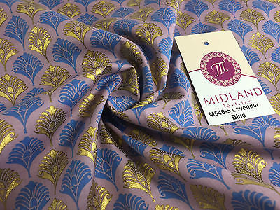 Retro Peacock Bird Feather Flower Fan Gold Lacquered Cotton Lawn Fabric 58" M546 - Image 26