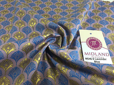 Retro Peacock Bird Feather Flower Fan Gold Lacquered Cotton Lawn Fabric 58" M546 - Image 27