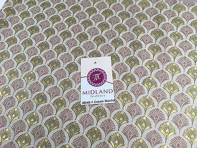 Retro Peacock Bird Feather Flower Fan Gold Lacquered Cotton Lawn Fabric 58" M546 - Image 4