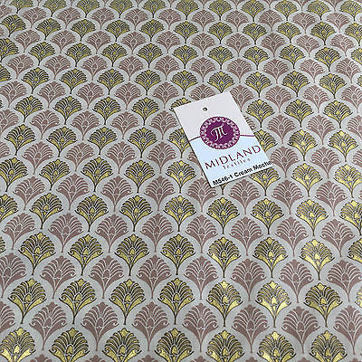 Retro Peacock Bird Feather Flower Fan Gold Lacquered Cotton Lawn Fabric 58" M546 - Image 8