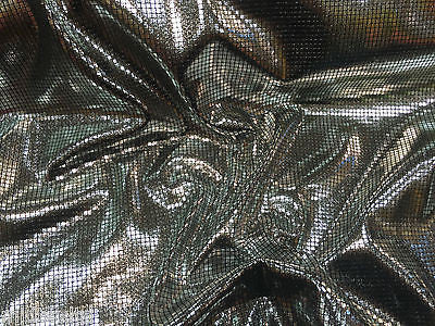 SHIMMER LAME FOIL FABRIC ON BLACK JERSEY STRETCHY WITH CHECK EFFECT 60" M6 - Image 3